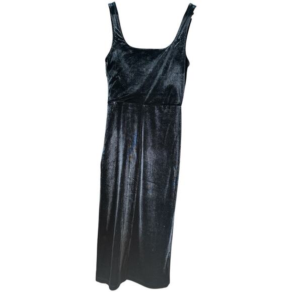 Socialite Black Velvet Sleeveless Straight W.Slit Midi Dress Size XS Goth Custom - Picture 2 of 4